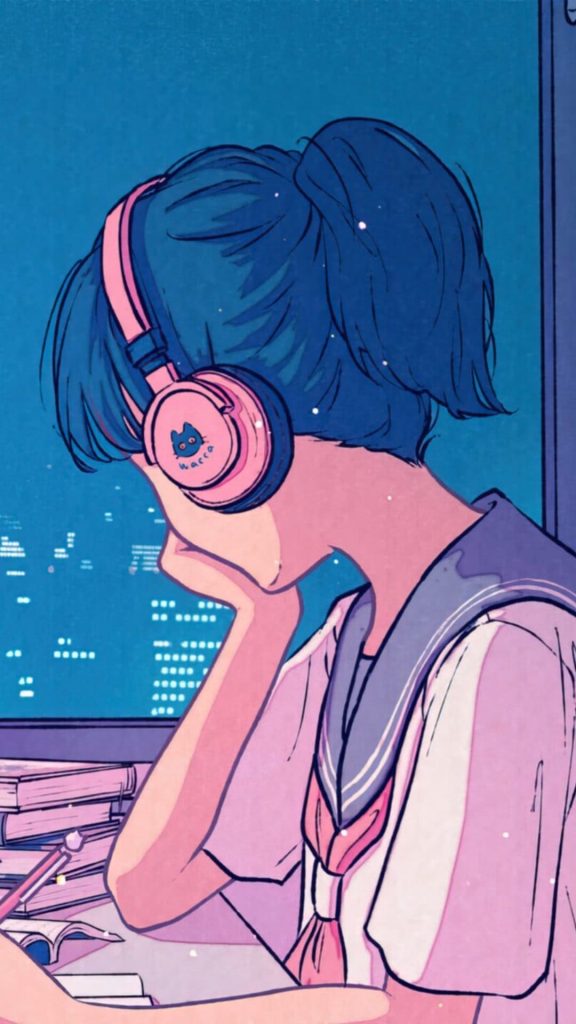 Anime Girl Listening to Music Wallpaper (4)