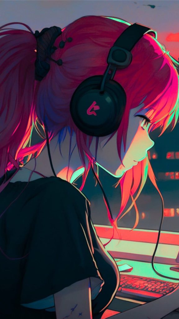 Anime Girl Listening to Music Wallpaper (8)