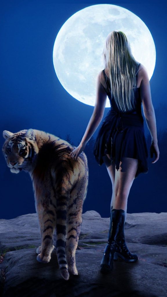 Tiger Girl Moon 4k Wallpaper