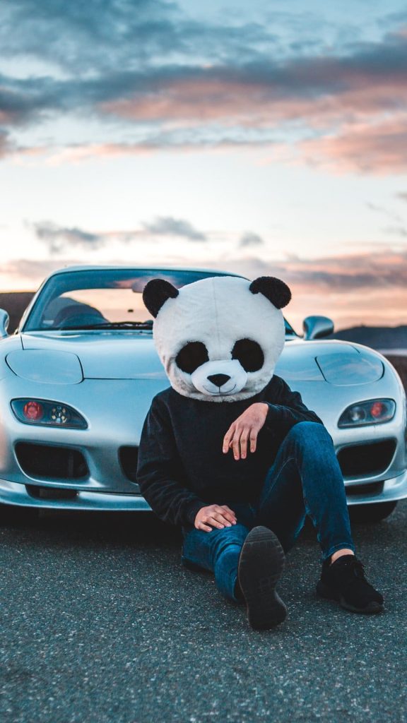 Panda Boy With Car 4k Wallpaper