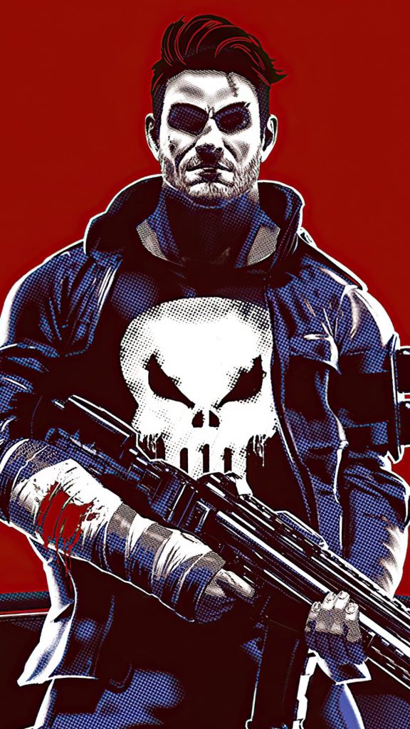 punisher with dodge and gun 5k wallpaper